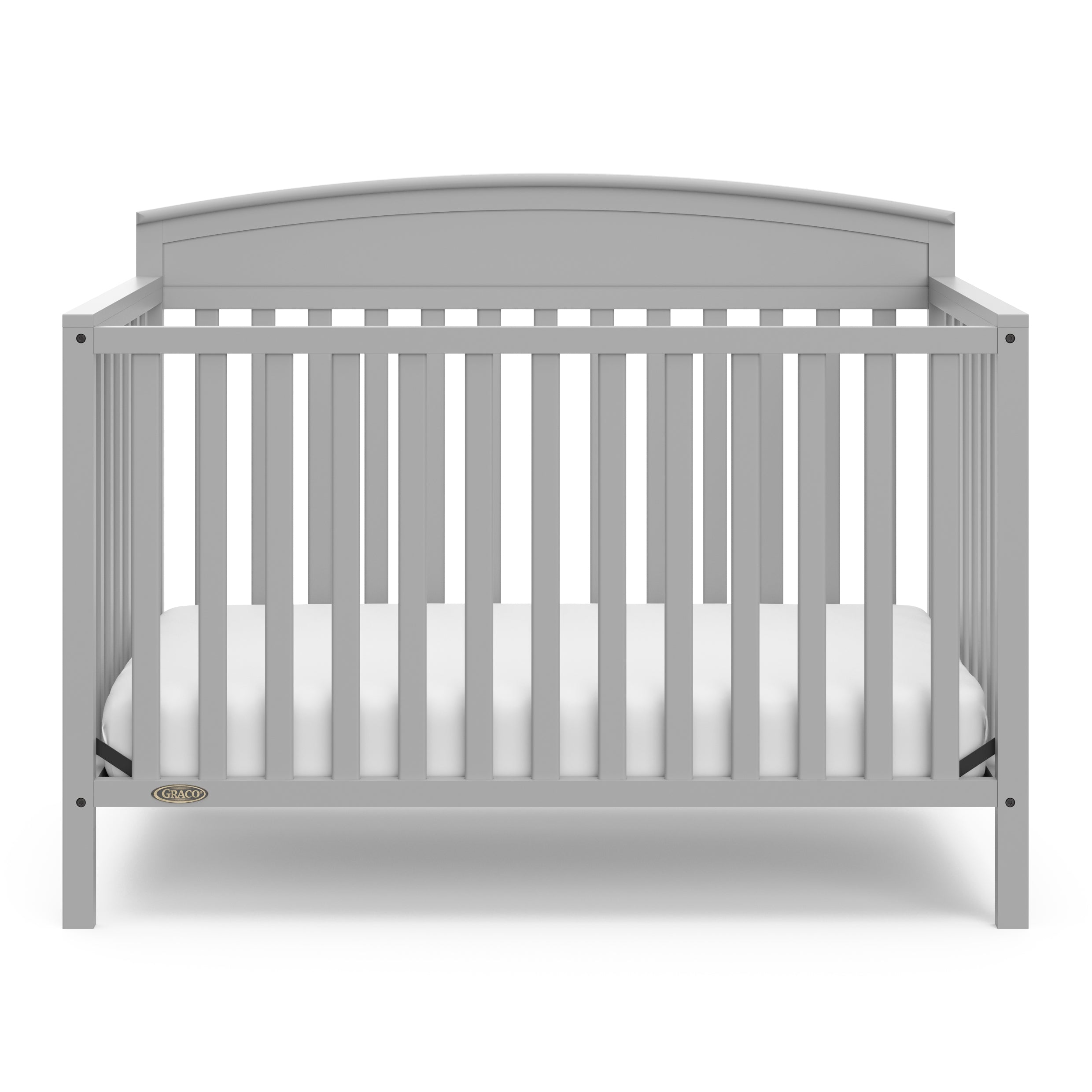 graco benton pebble gray crib front view