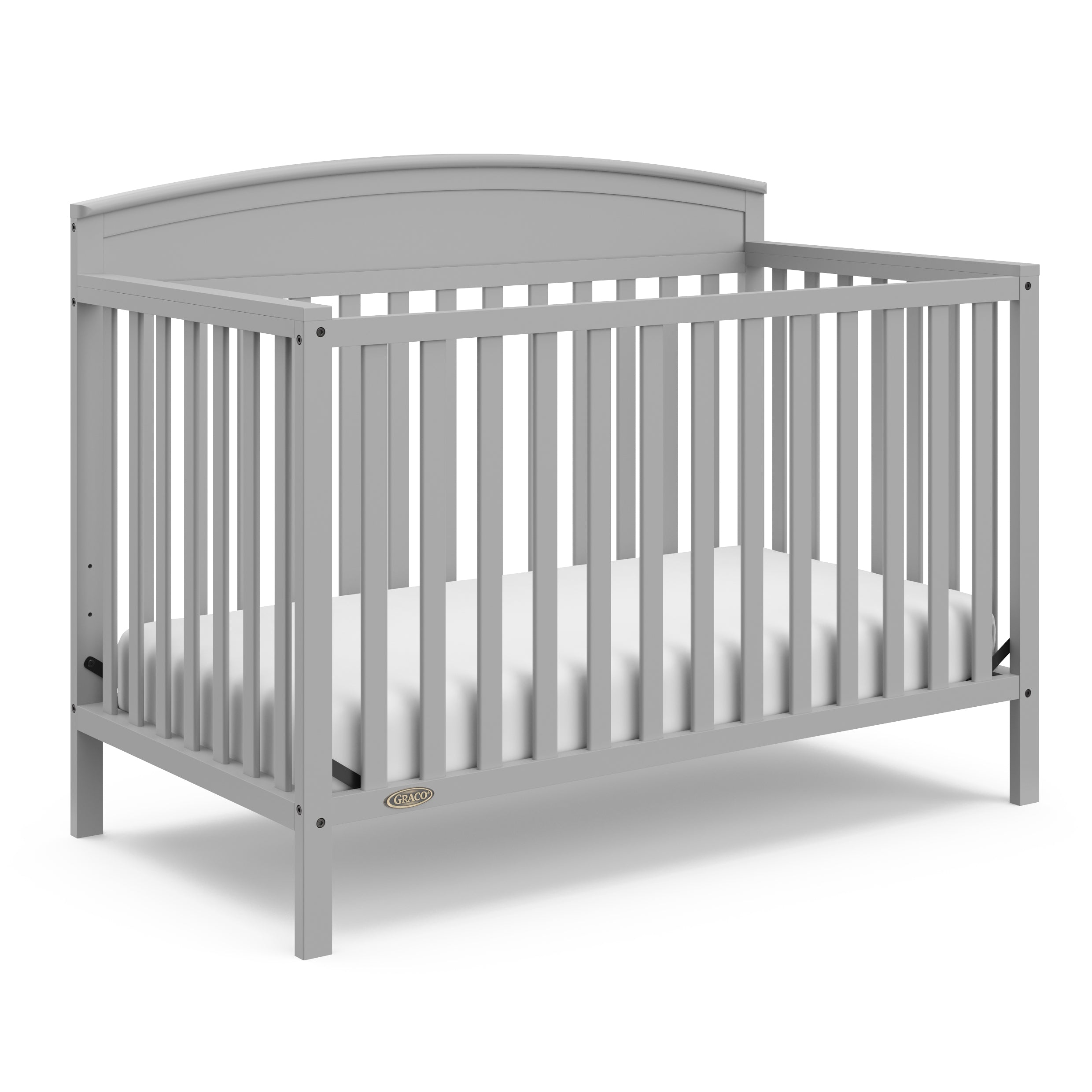 graco benton pebble gray crib angle view