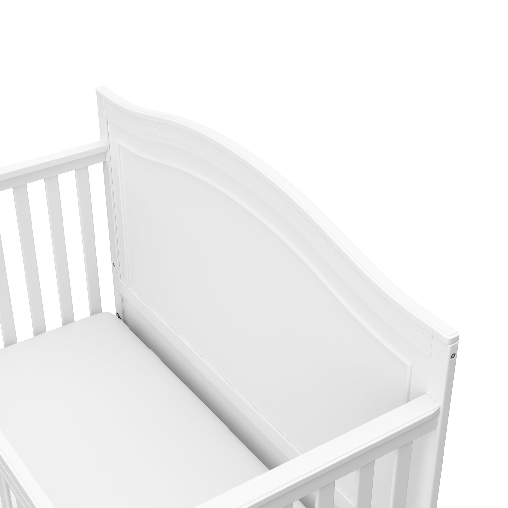 close-up view of white crib