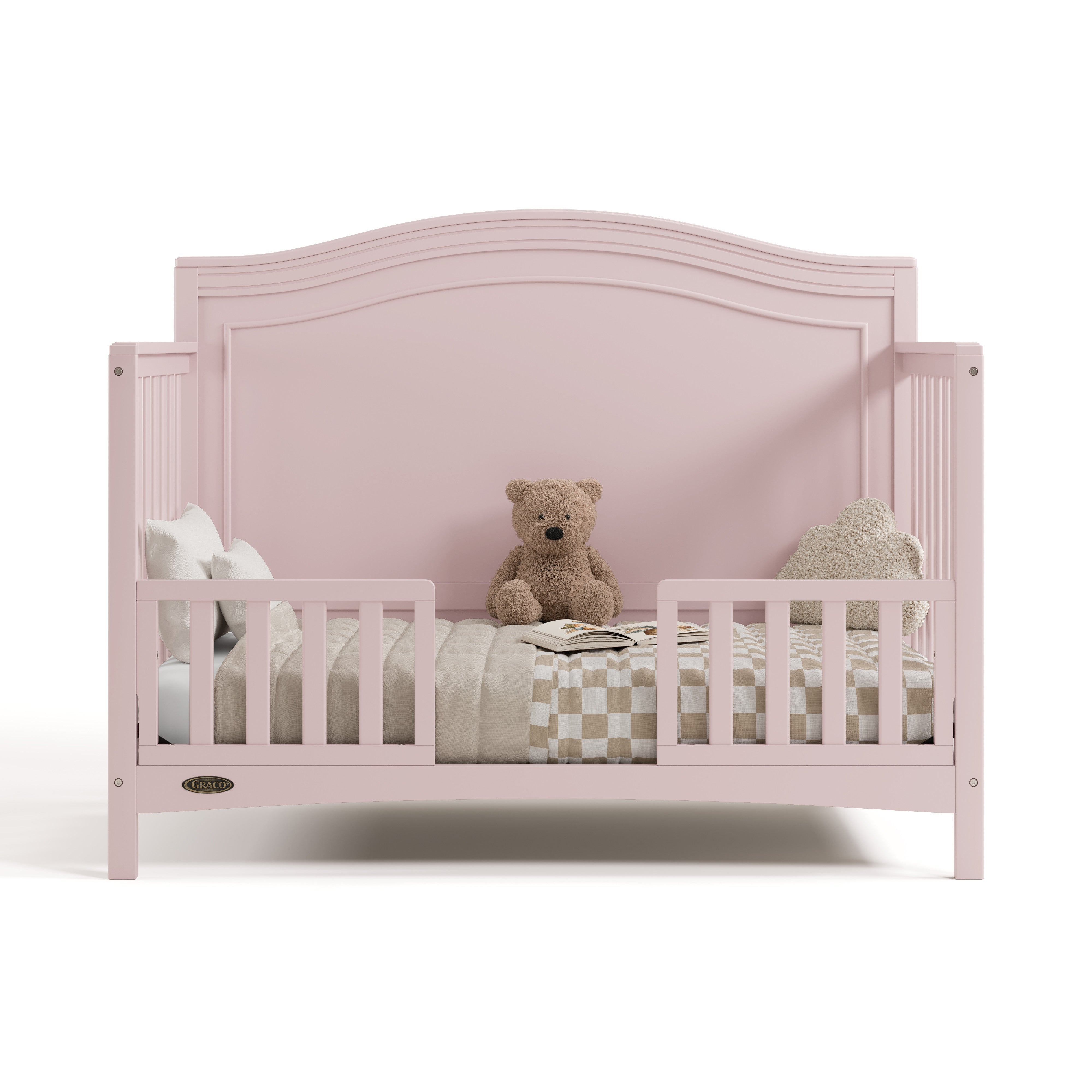 paris blush crib two-guardrail toddler bed conversion with bedding