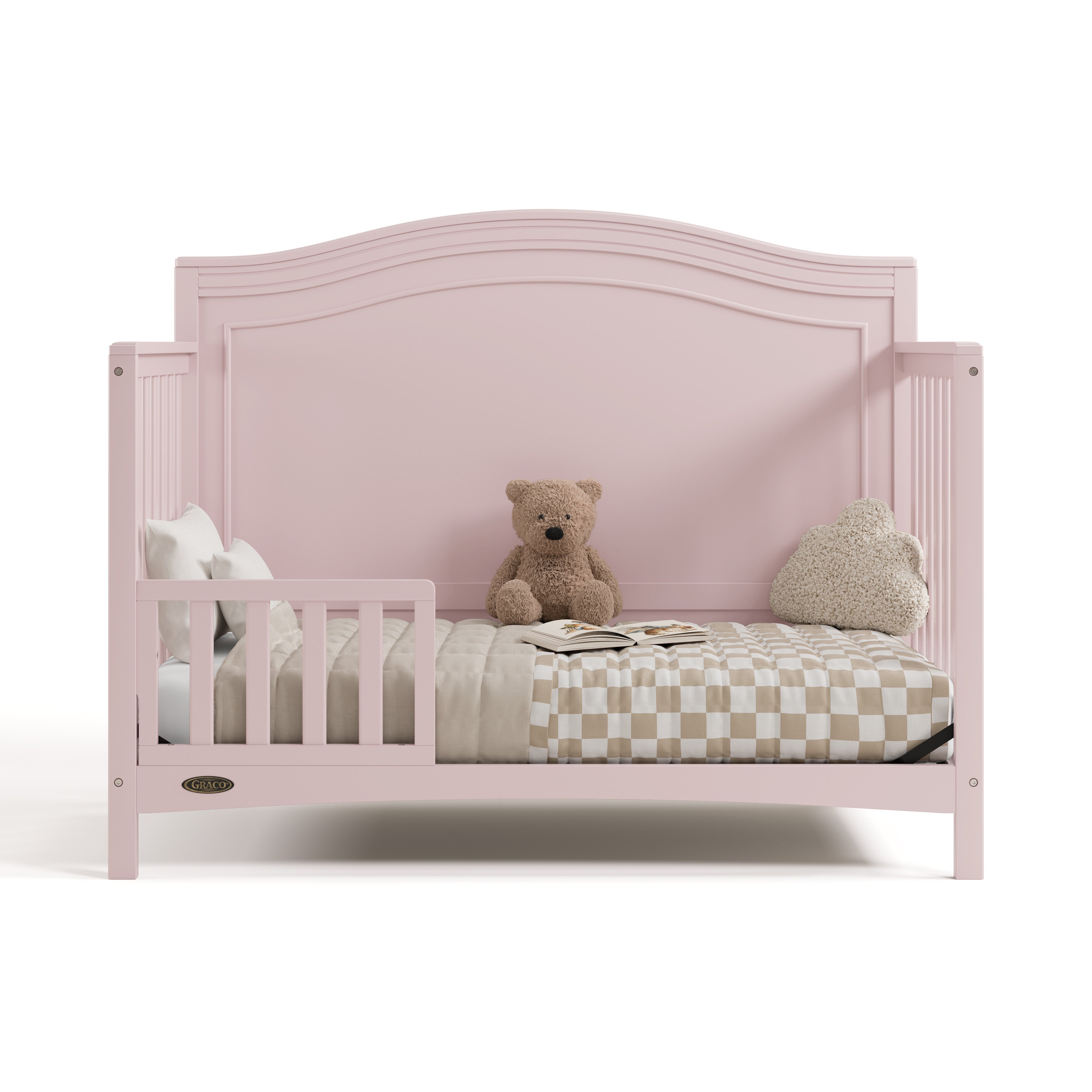 paris blush crib one-guardrail toddler bed conversion with bedding