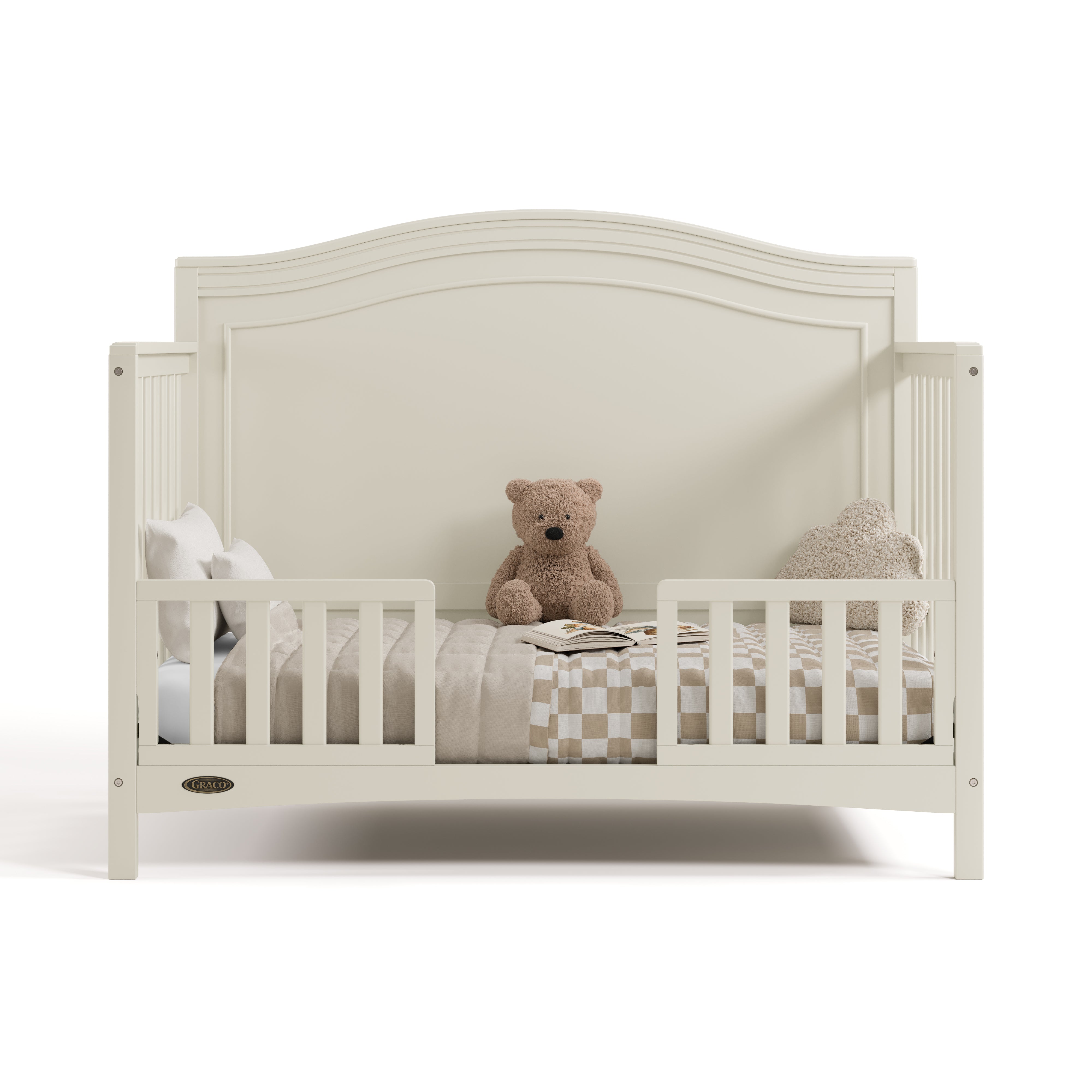 paris frosted oat crib two-guardrail toddler bed conversion with bedding