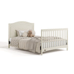 paris frosted oat crib full-size bed conversion with footboard and bedding