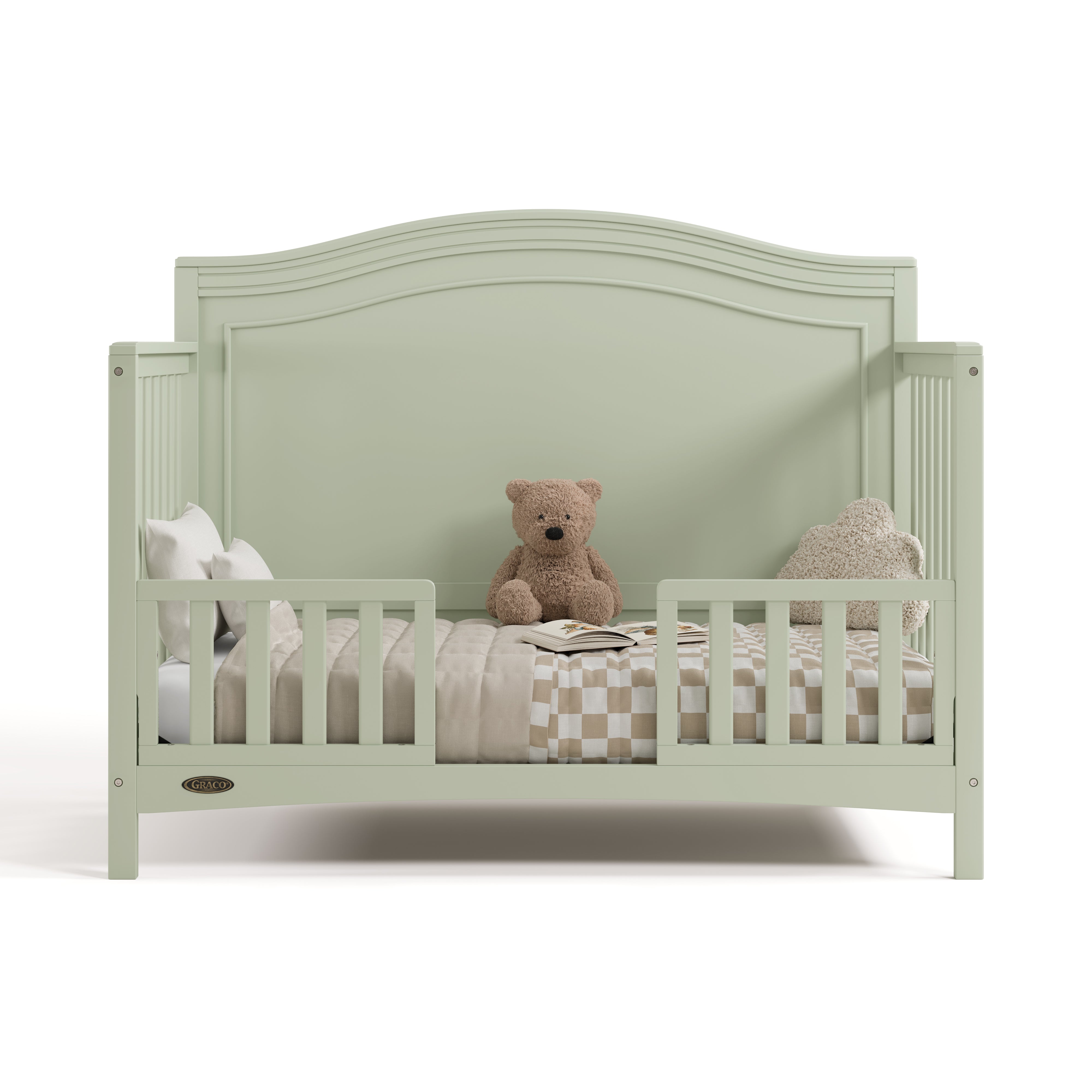 paris sage crib two-guardrail toddler bed conversion with bedding
