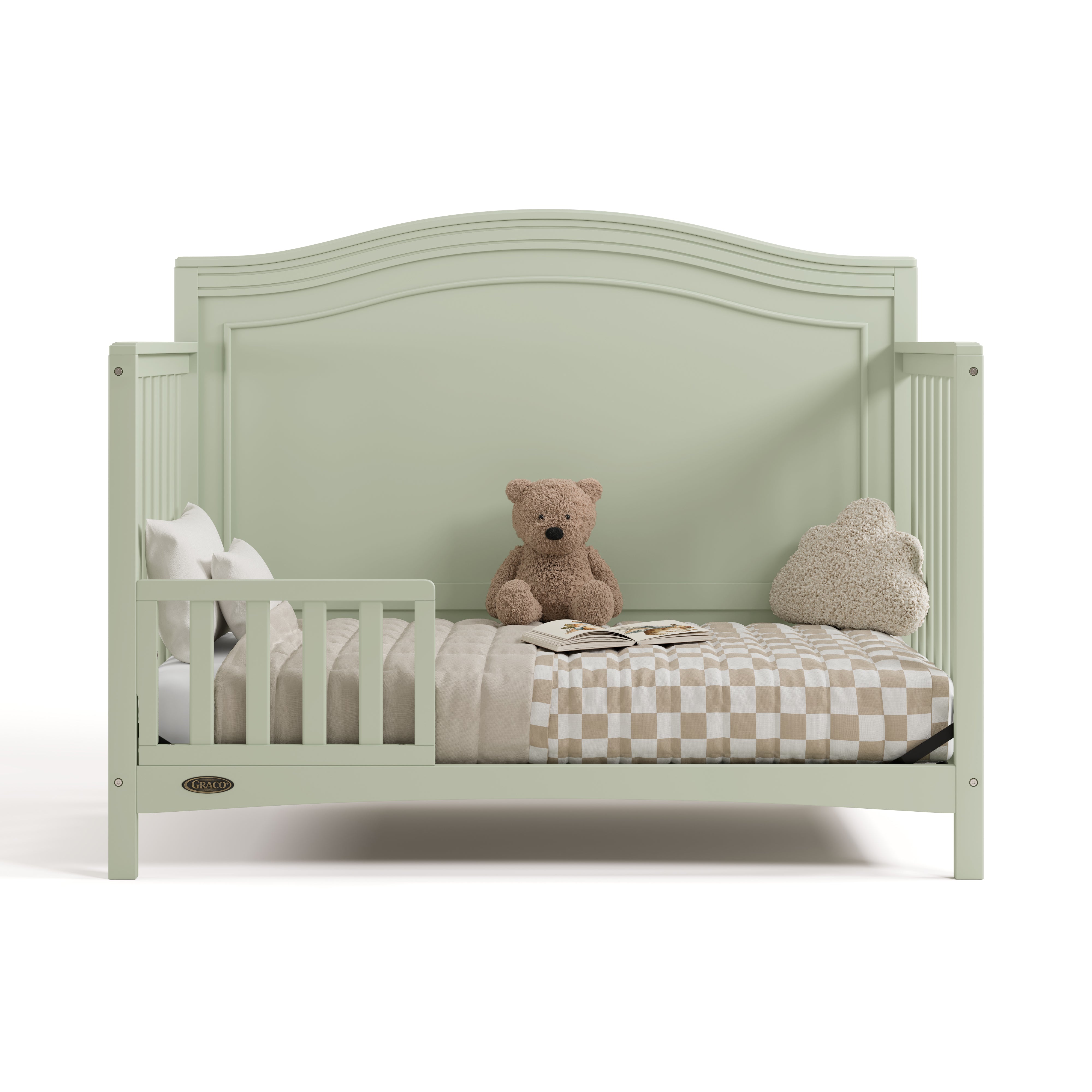 paris sage crib one-guardrail toddler bed conversion with bedding