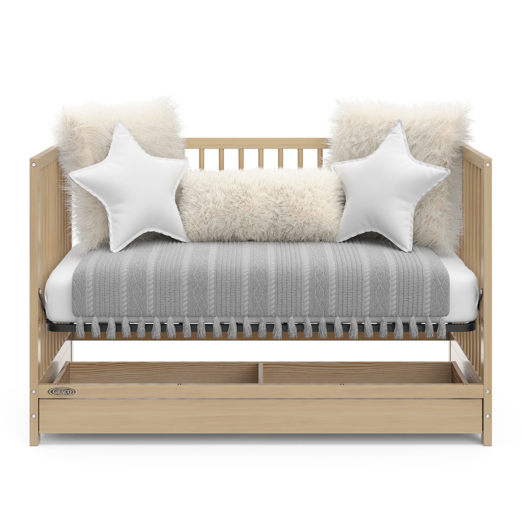 Driftwood crib with drawer in daybed conversion