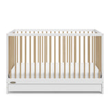 Front view of white with driftwood crib