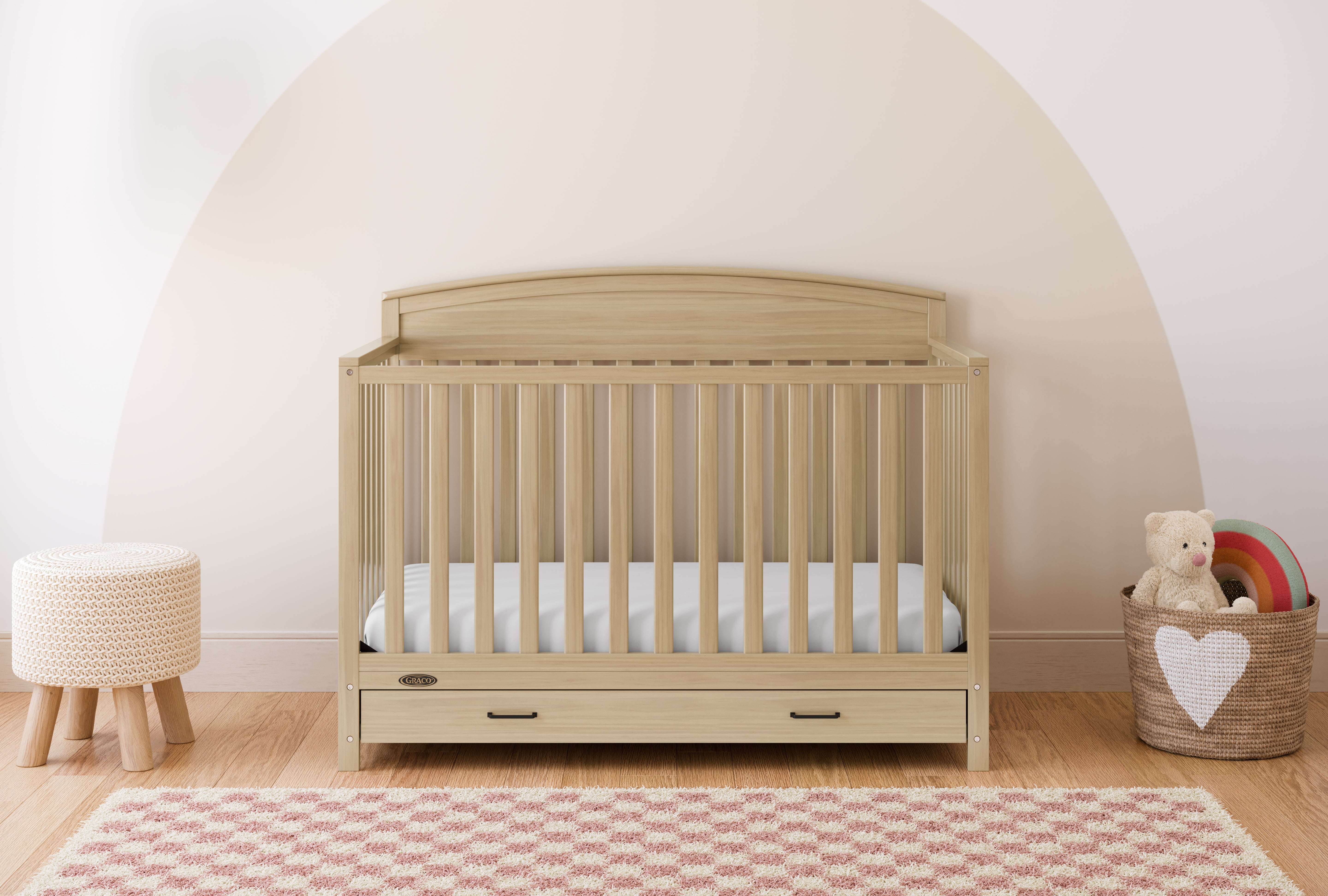 graco benton driftwood crib with drawer in nursery