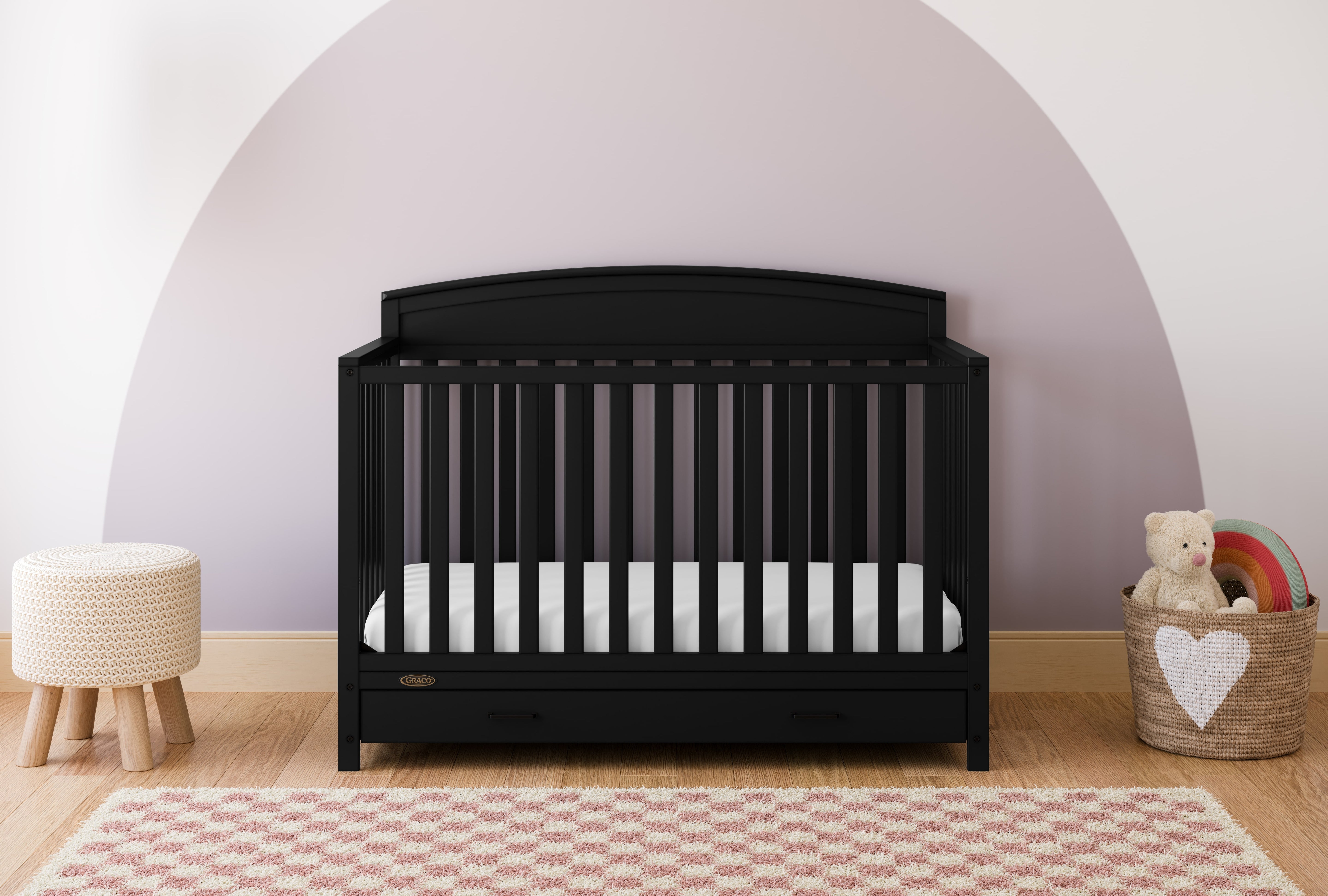 graco benton black crib with drawer in nursery