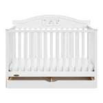 graco story white crib with drawer open front view
