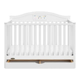 graco story white crib with drawer open front view