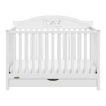 graco story white crib with drawer front view