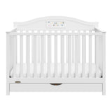 graco story white crib with drawer front view