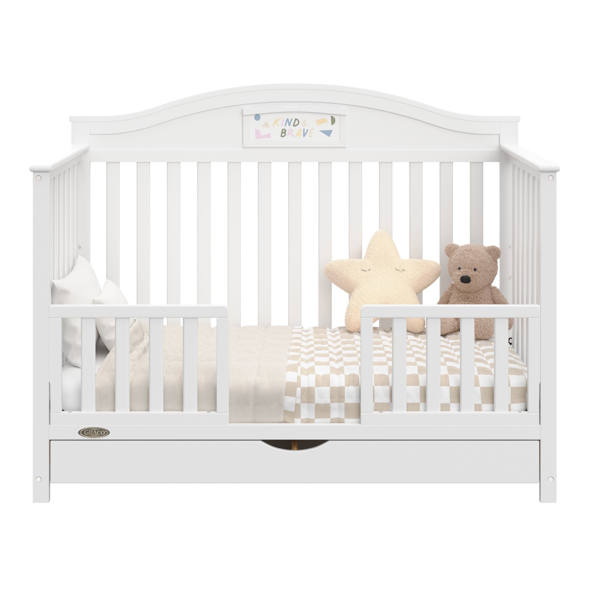 graco story white crib with drawer toddler bed conversion with two guardrails