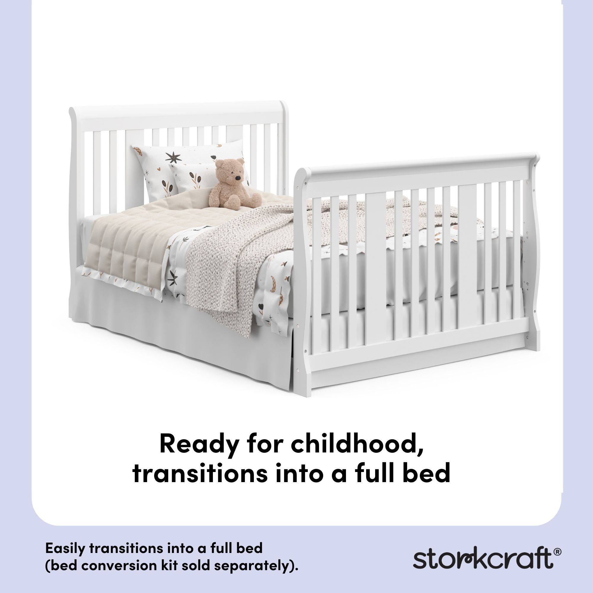 Portofino white crib and changer full-size bed conversion callout