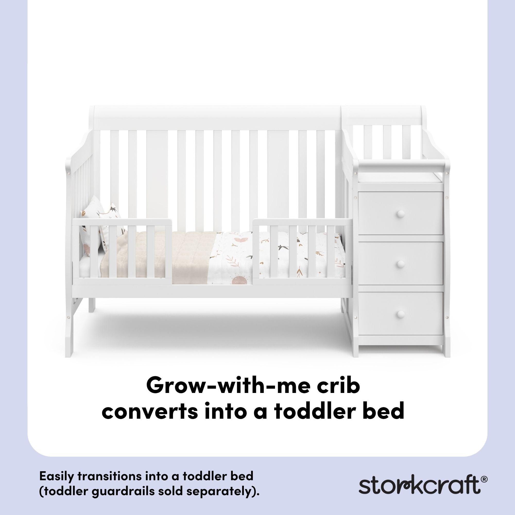 Portofino white crib and changer toddler bed conversion callout