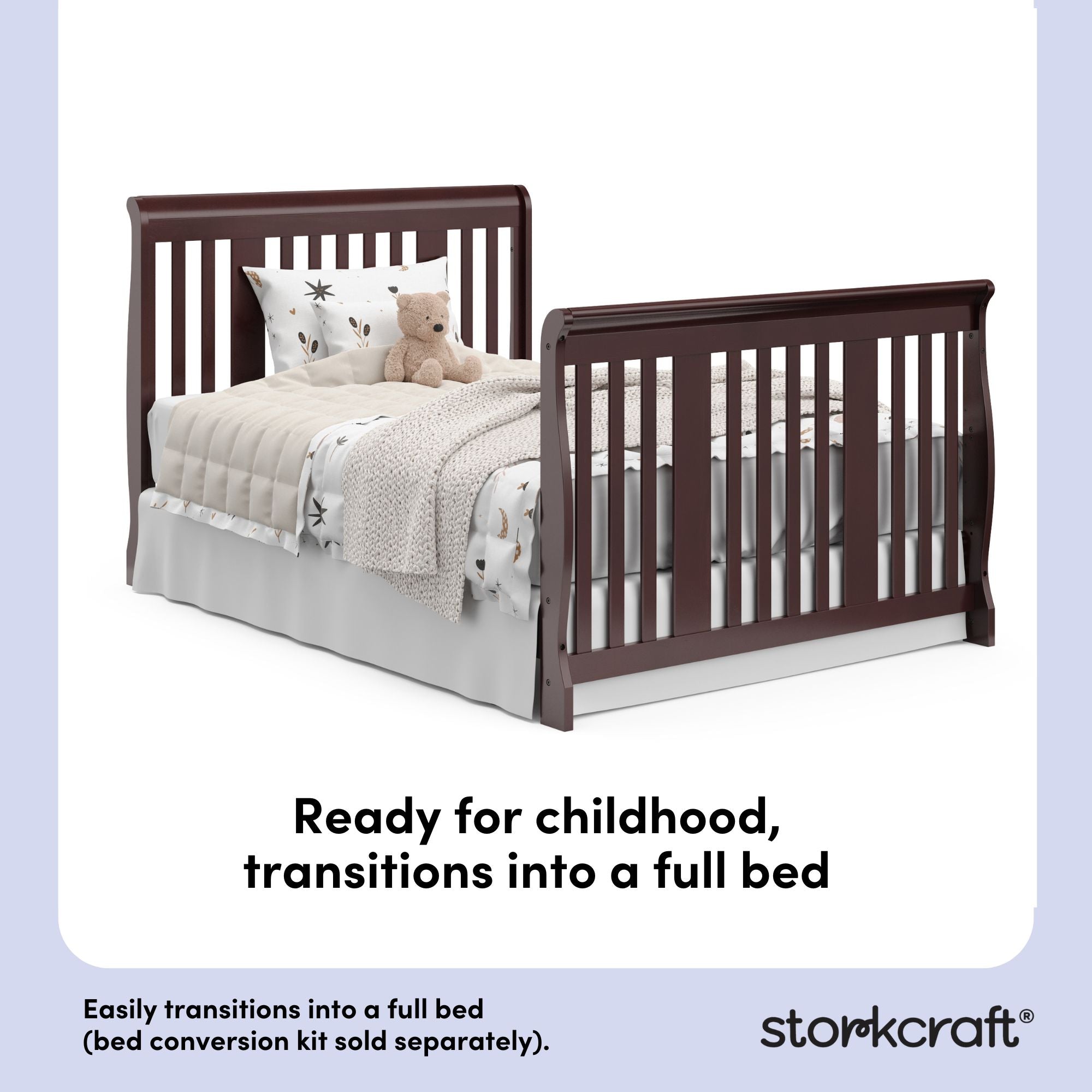 Portofino espresso crib and changer full-size bed conversion callout