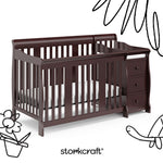 Portofino espresso crib and changer with black doodles overlaid on image