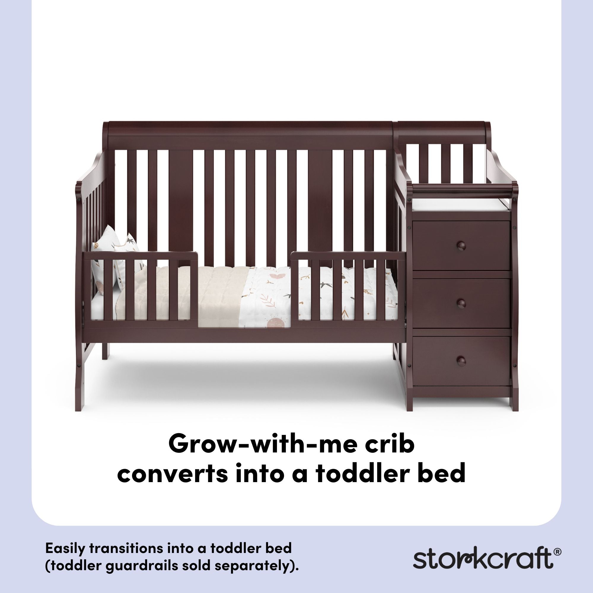 Portofino espresso crib and changer toddler bed conversion callout