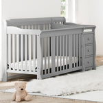 storkcraft portofino pebble gray crib and changer in nursery