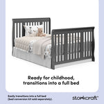 Portofino gray crib and changer full-size bed conversion callout