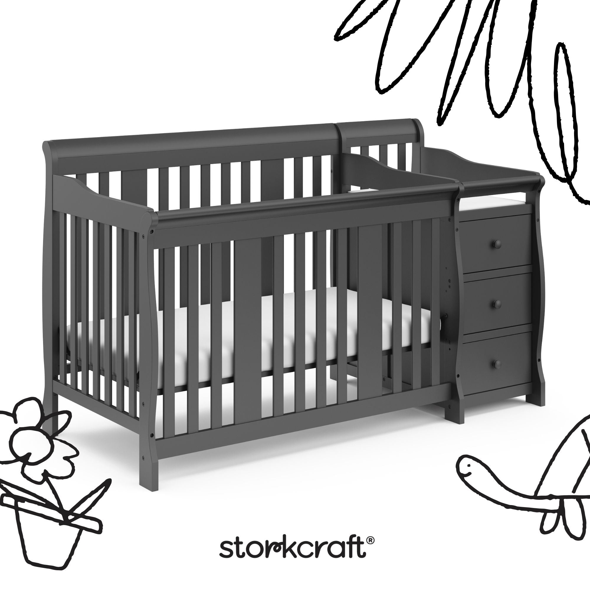 Portofino gray crib and changer with GGG and PTPA logo on top left