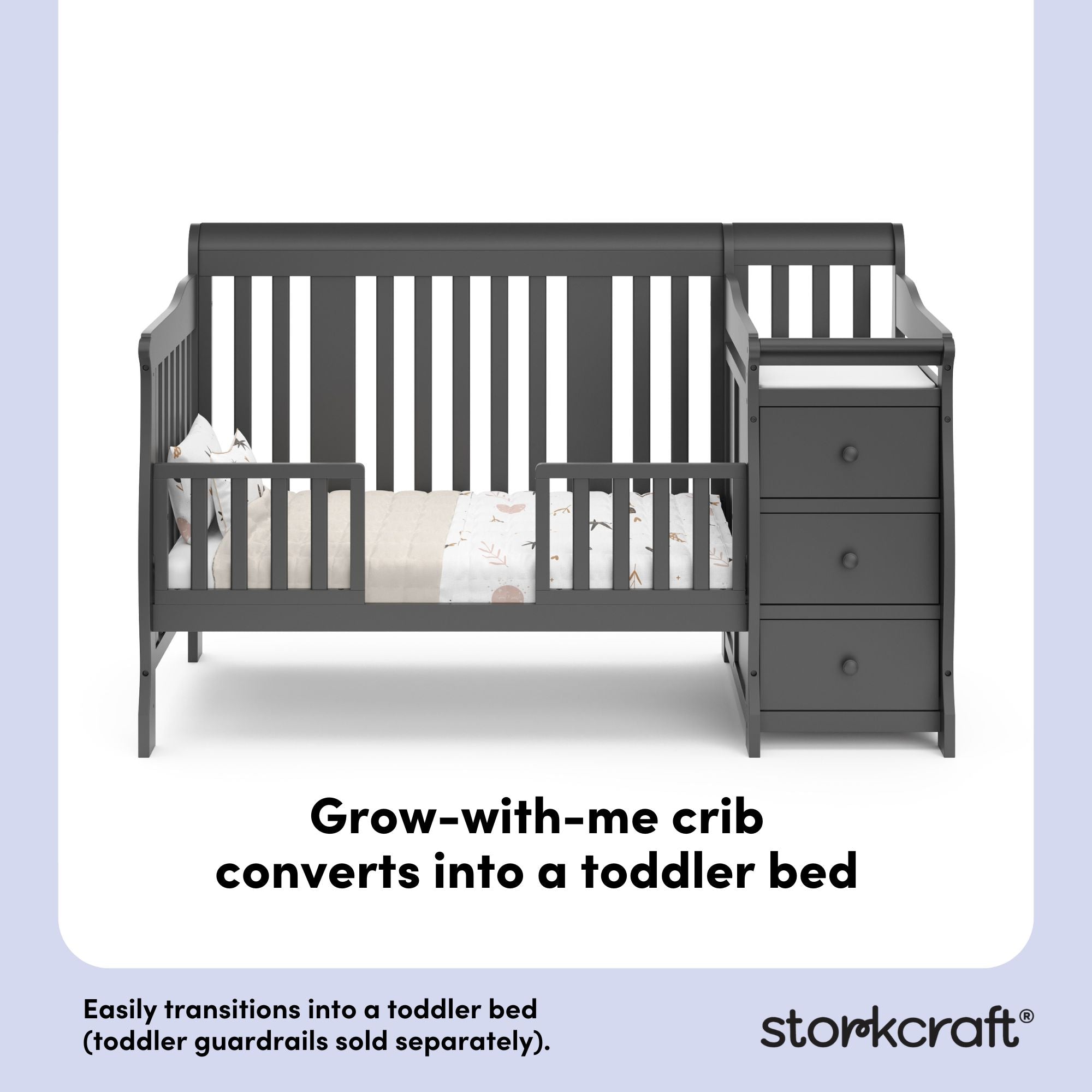 Portofino gray crib and changer toddler bed conversion callout