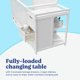 Hadley white crib and changer with drawer changing table callout