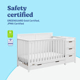 Hadley white crib and changer with drawer certifications callout
