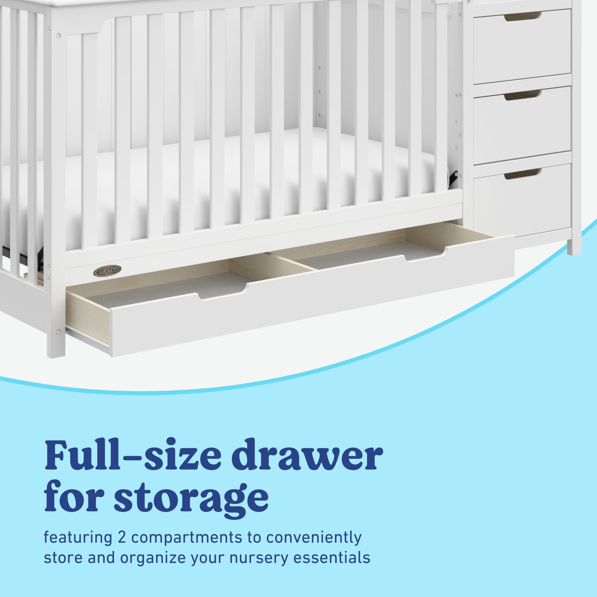 Hadley white crib and changer with drawer full-size drawer callout