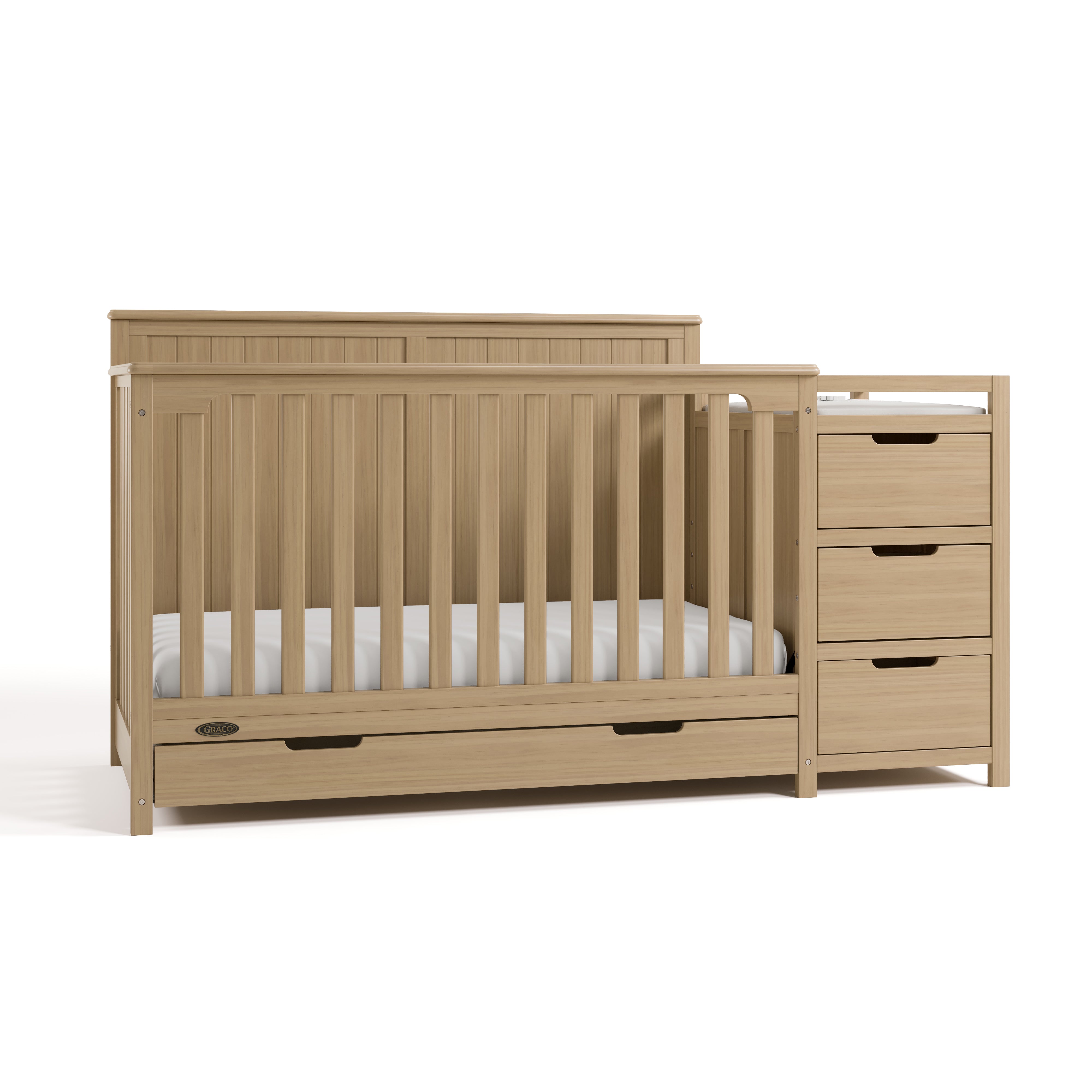 Hadley driftwood crib and changer angle view