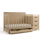 Hadley driftwood crib and changer with drawer open angle view