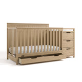 Hadley driftwood crib and changer with drawer open angle view