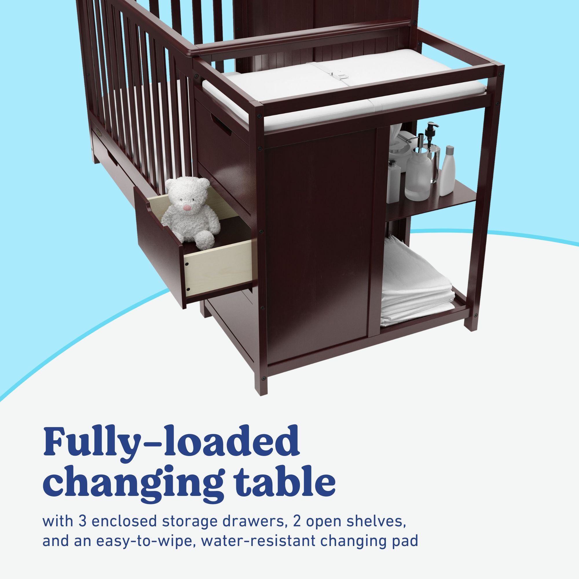 Hadley espresso crib and changer with drawer changing table callout