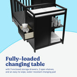 Hadley black crib and changer with drawer changing table callout