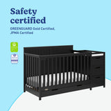 Hadley black crib and changer with drawer certifications callout