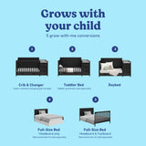 Hadley black crib and changer with drawer 5 conversions callout