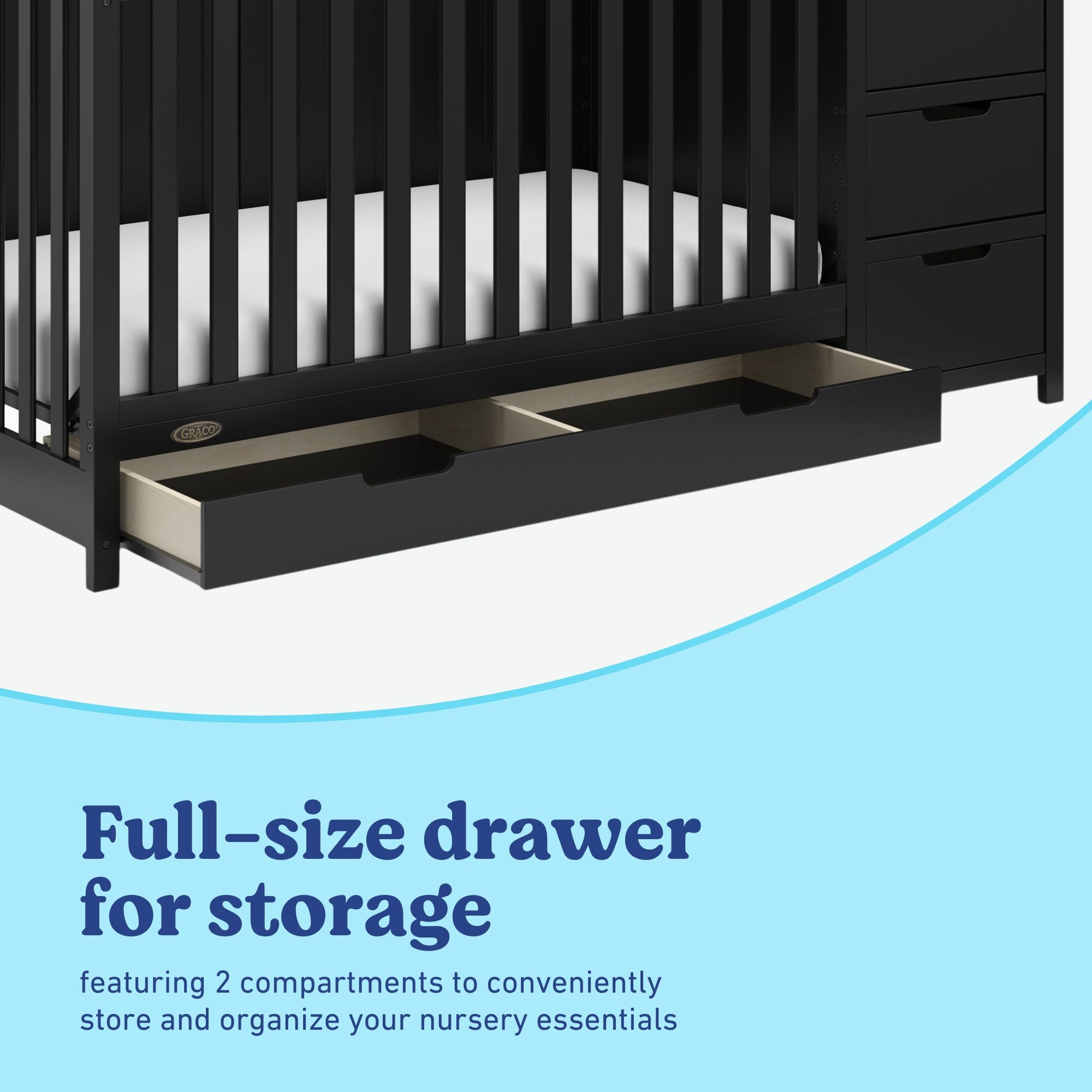 Hadley black crib and changer with drawer full-size drawer callout