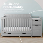 Hadley pebble gray crib and changer with drawer all-in-one callout