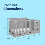 Hadley pebble gray crib and changer with drawer dimensions callout