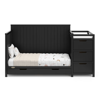 black crib and changer with drawer in daybed conversion