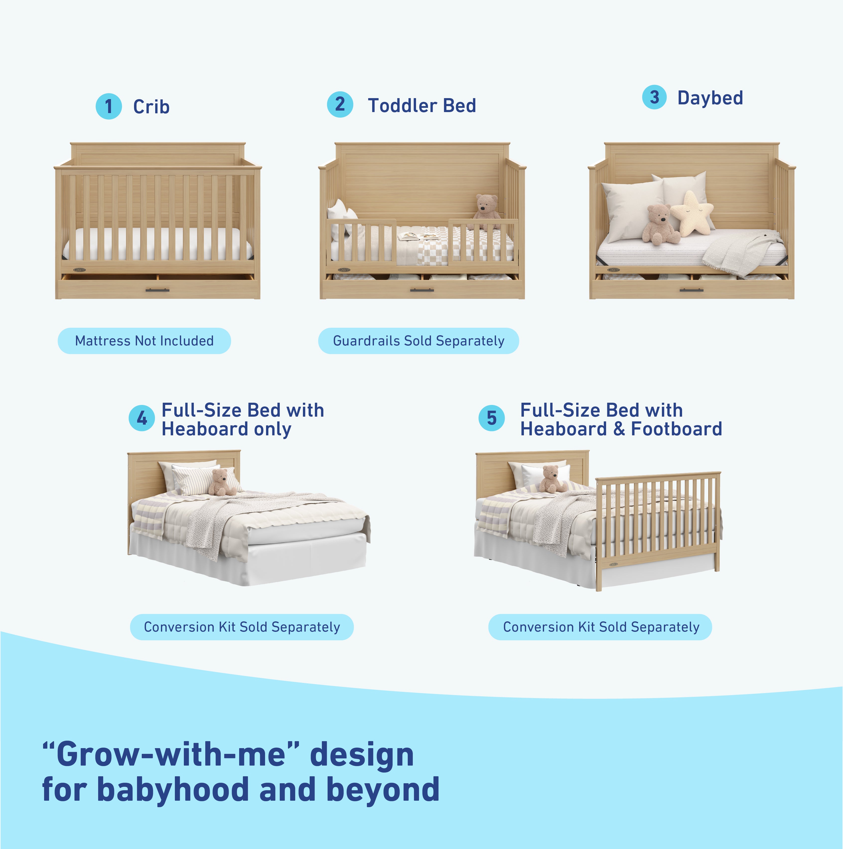 graco tristan driftwood crib with drawer conversions callout