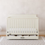 graco tristan frosted oat crib with drawer in nursery