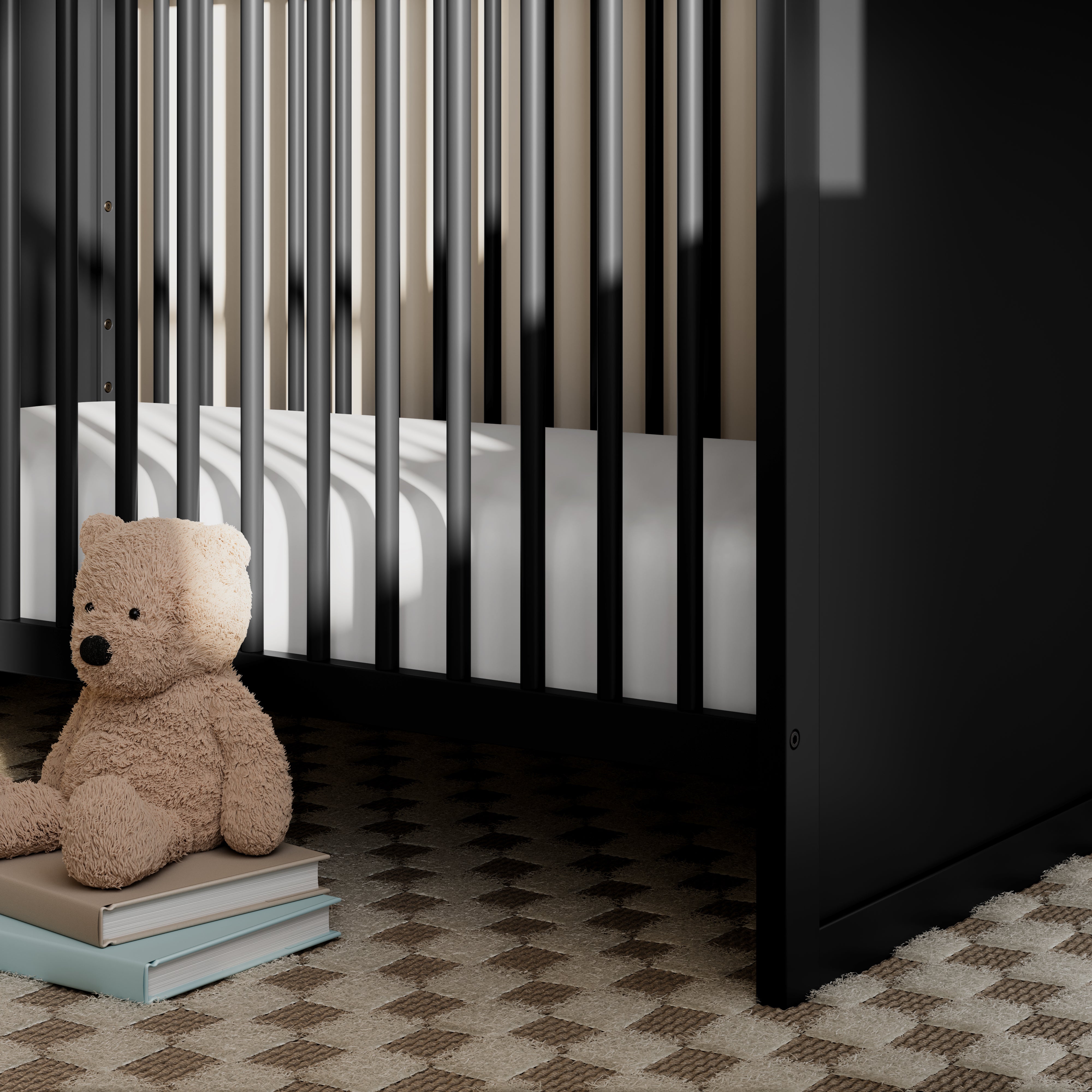 storkcraft calabasas black close up of base in nursery
