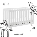 Beckett white crib with black doodles overlaid on image