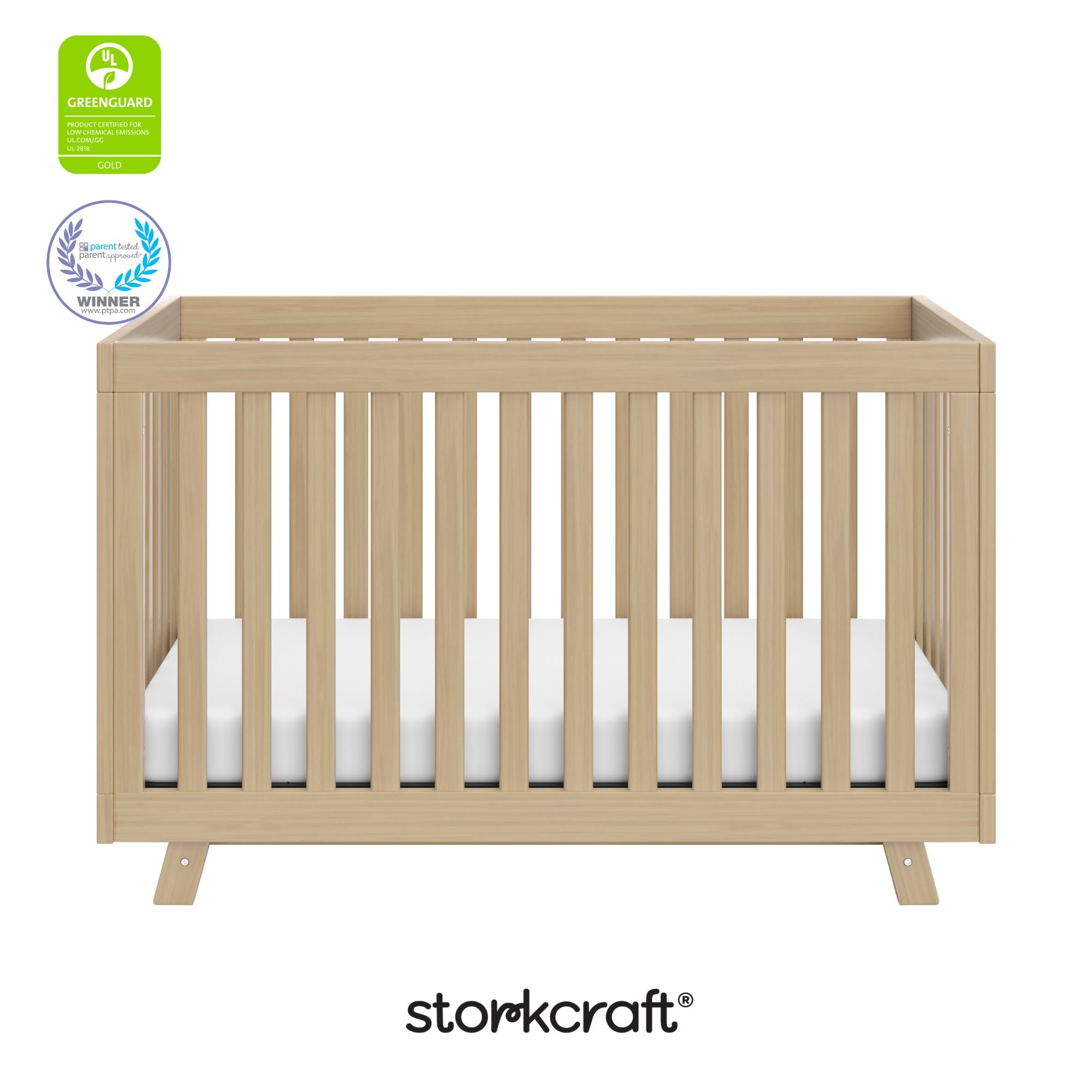Beckett driftwood crib with GGG and PTPA logo on top left