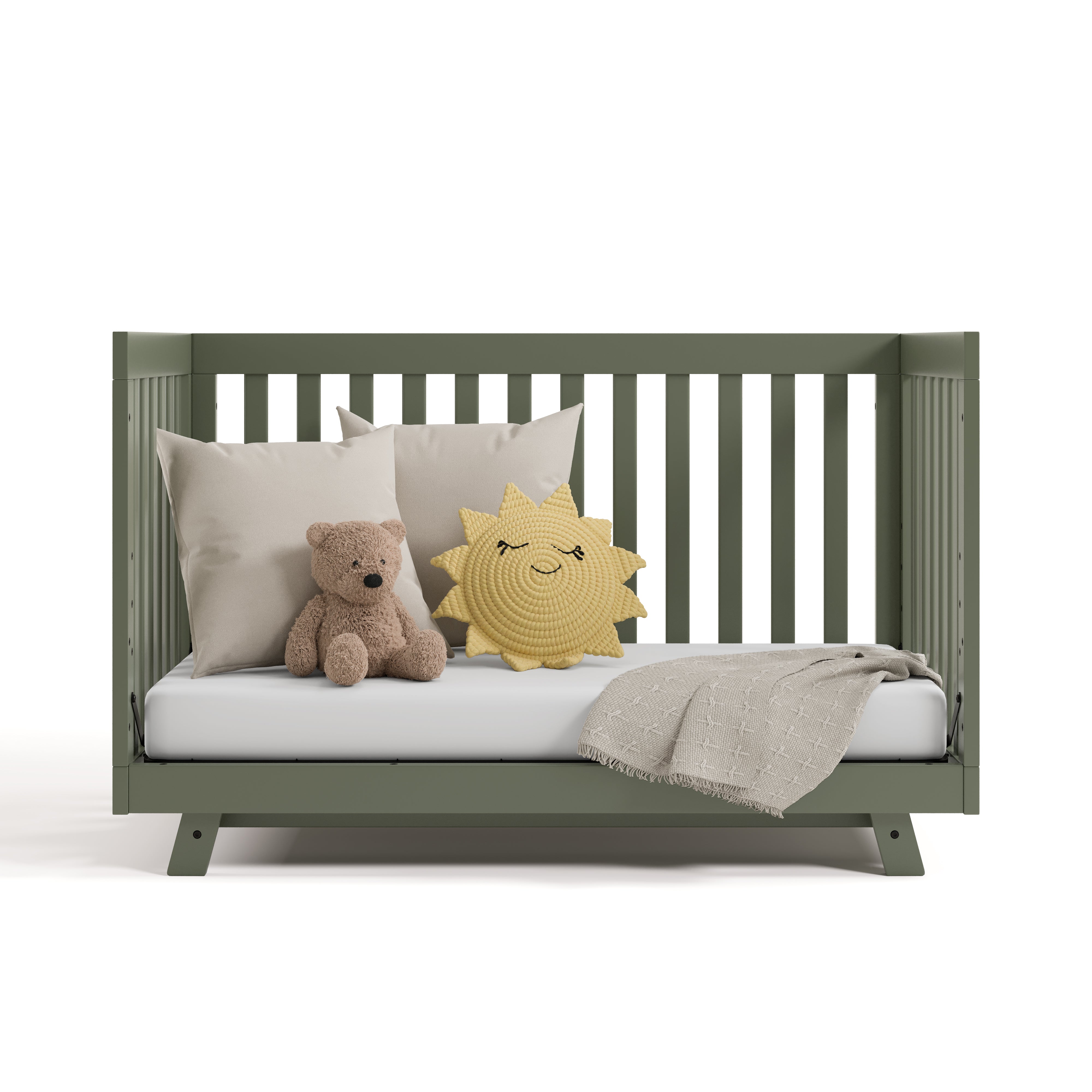 Beckett olive crib converted to daybed