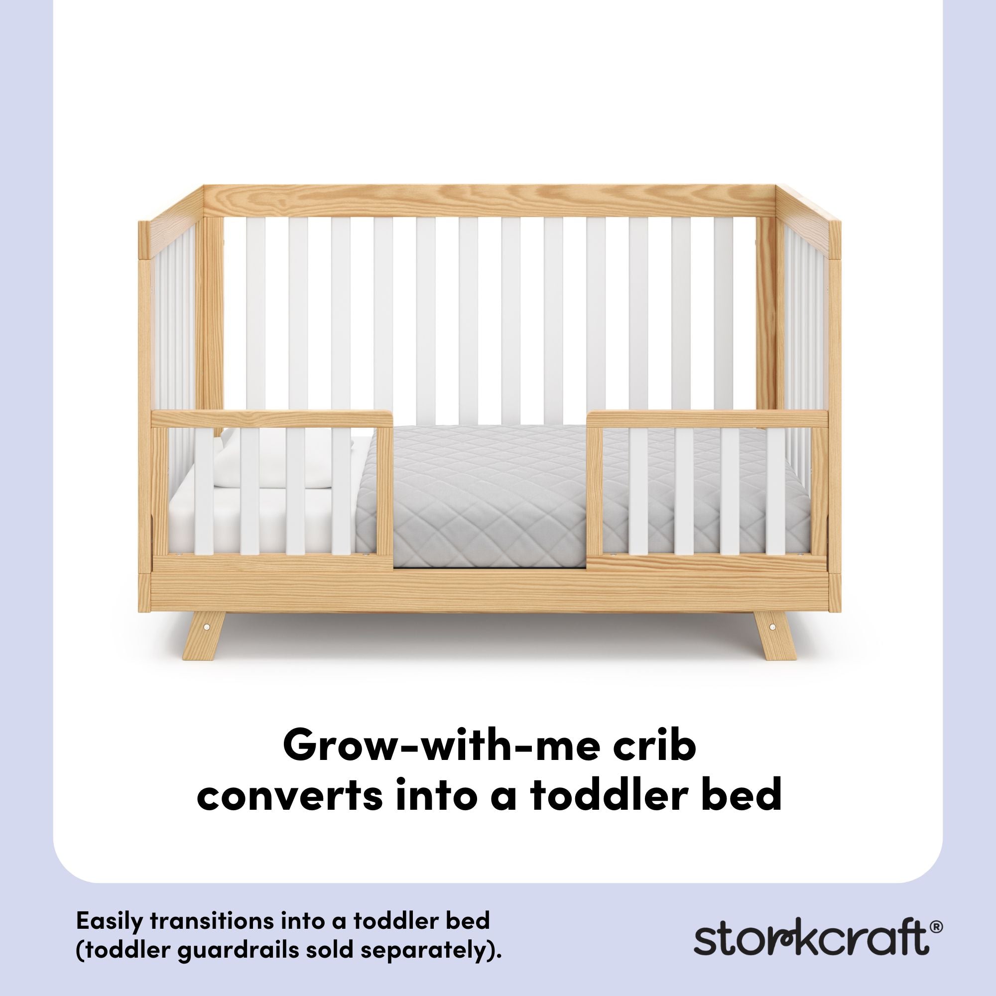 Beckett crib natural with white toddler bed conversion callout