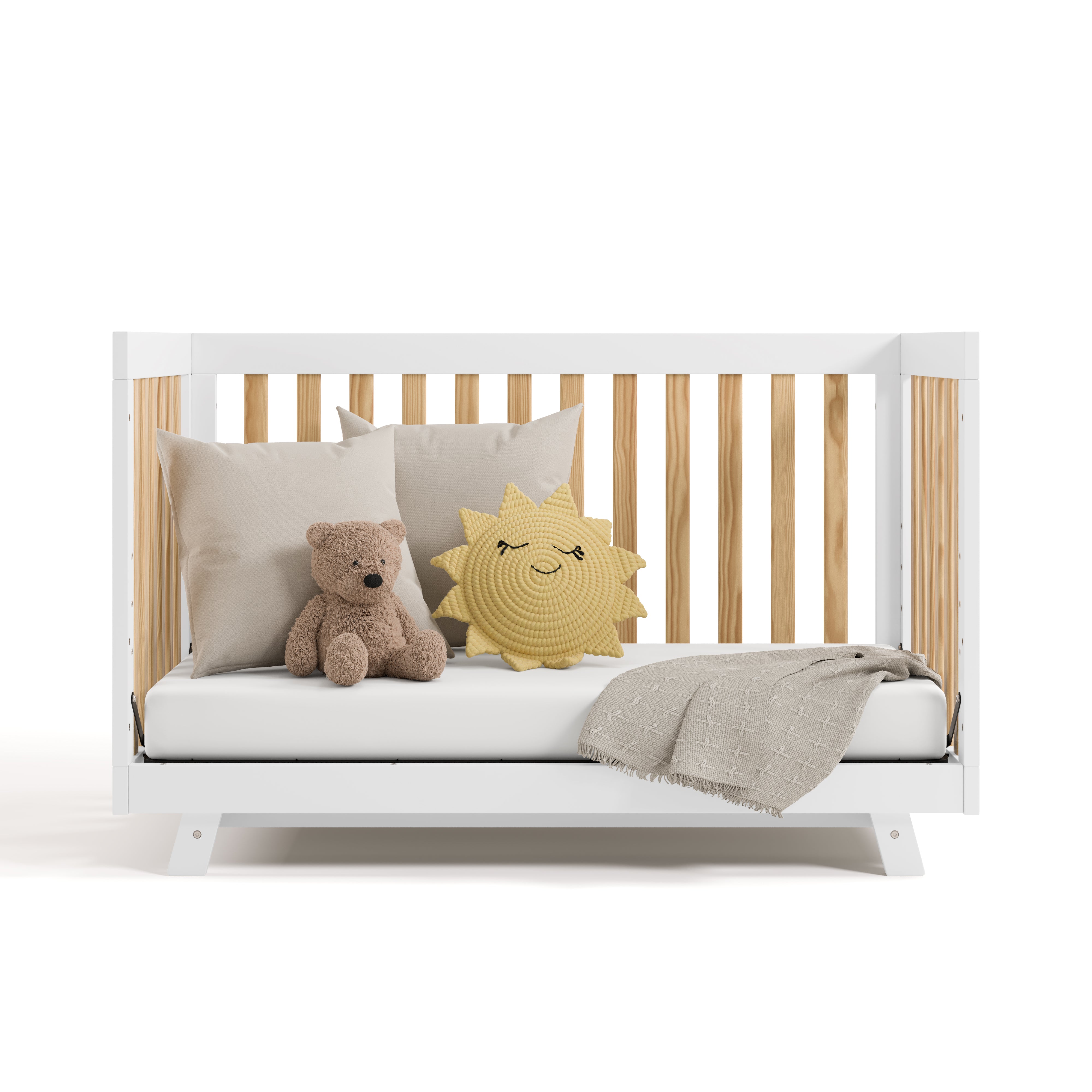 Beckett white with natural crib converted to daybed