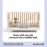Beckett white with natural crib toddler bed conversion callout
